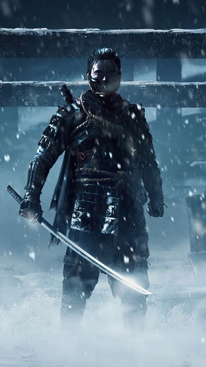 Jin Sakai from Ghost of Tsushima in snow
