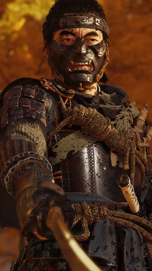 Jin Sakai from Ghost of Tsushima wearing a mask
