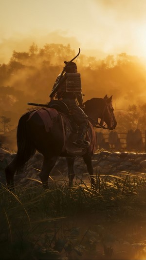 Samurai on horseback in Ghost of Tsushima 4K