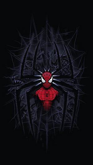 Spider-Man in front of a spider web