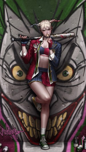 Harley Quinn with Baseball Bat and Joker Graffiti