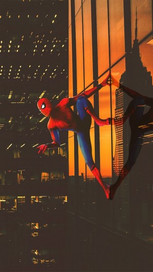 Spider-Man on a skyscraper at sunset 4K