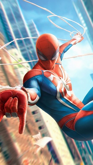 Spider-Man swinging through a city 4K