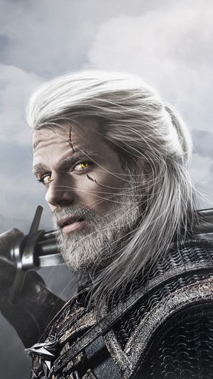 Geralt of Rivia from The Witcher holding a sword