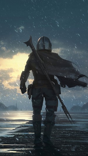 The Mandalorian in a snowy landscape 4K