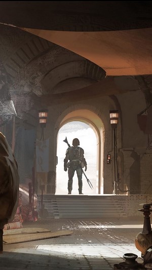 The Mandalorian in an Archway