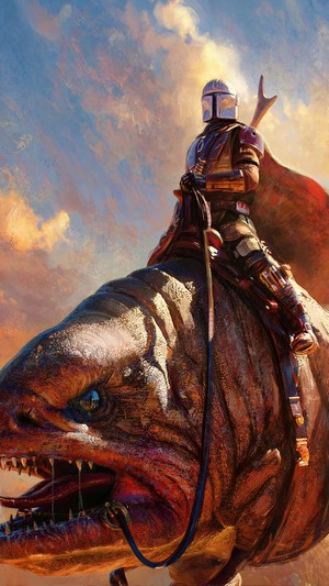 The Mandalorian Riding a Creature