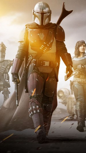 The Mandalorian, IG-11, and Cara Dune from The Mandalorian Series Poster 4K