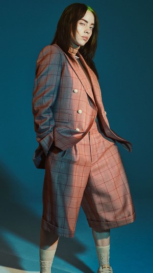 Billie Eilish in a plaid suit
