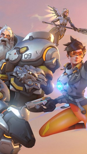 Overwatch 2 Characters Reinhardt, Tracer, and Mercy 4K