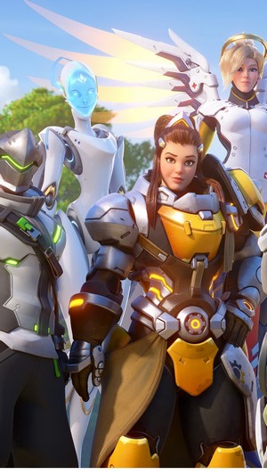 Overwatch 2 characters: Genji, Zenyatta, Brigitte, and Mercy