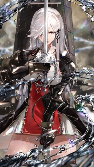 Dunkerque from Azur Lane holding a sword