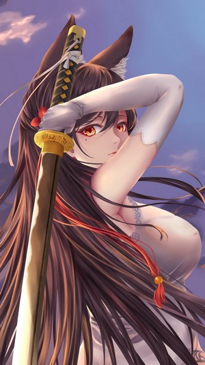 Atago from Azur Lane holding a katana