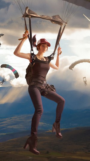 Girl parachuting in PUBG 4K