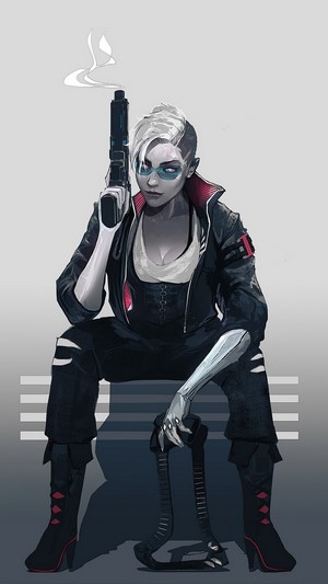 Girl with gun from Cyberpunk 2077 4K