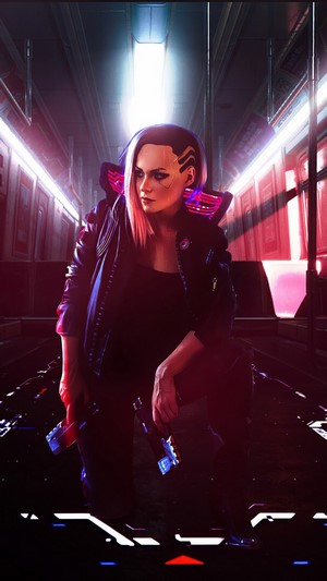 Female V from Cyberpunk 2077 with guns 4K