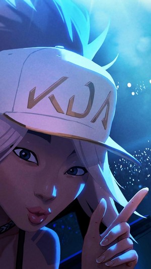 Akali from K/DA wearing a white cap