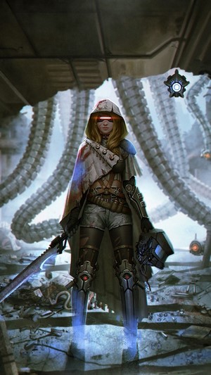 Sci-Fi Girl Warrior with Sword and Helmet 4K