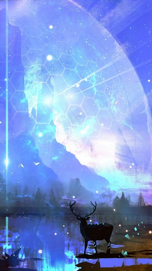 Fantasy Deer in Cosmic Landscape 4K