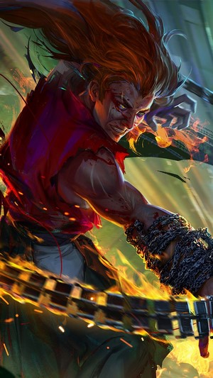 Fantasy Warrior with Chains and Fire