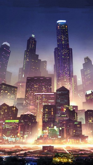 Sci-Fi City at Night with Skyscrapers 4K