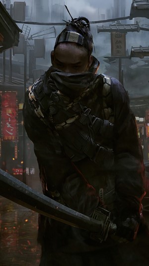 Cyberpunk Samurai Warrior with Katana