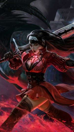 Warrior Girl with Sword and Demon in 4K