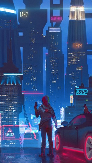 Cyberpunk, Night, City, Car, Buildings, 4k