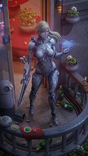 Sci-Fi Warrior Girl with Rifle