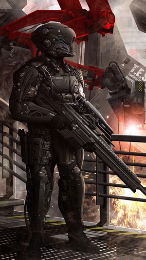 Soldier with Rifle in Sci-Fi Setting 4K