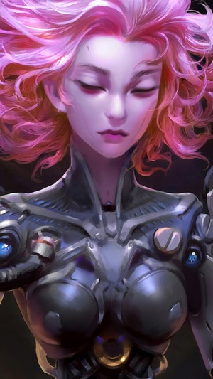 Sci-Fi Girl with Pink Hair and Cybernetic Body