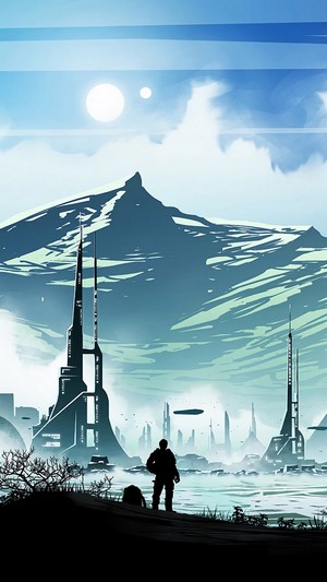 Sci-Fi Landscape with Futuristic City and Mountains 4K