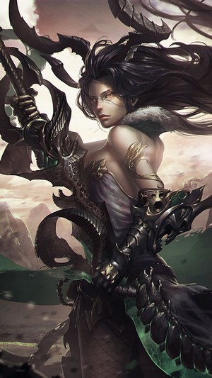 Fantasy Warrior Girl with Dark Armor and Sword 4K