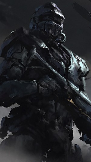 Fantasy Warrior in Armor with Rifle