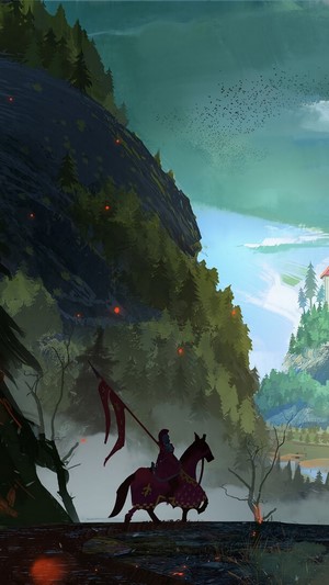 Fantasy Knight with Banner on Horseback