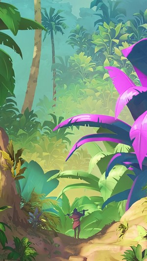 Fantasy jungle with a person walking