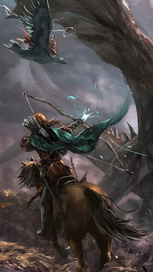 Dragon battle with archer on horseback