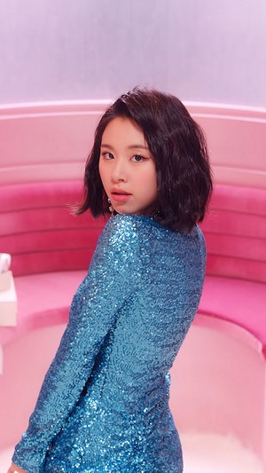 Chaeyoung from TWICE in blue sequin dress
