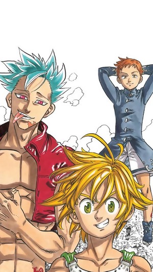 The Seven Deadly Sins characters Ban, Meliodas, and King