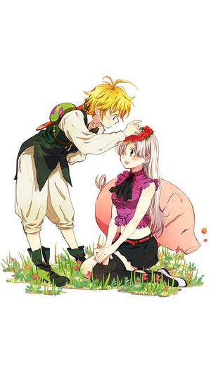 Meliodas and Elizabeth from The Seven Deadly Sins with Hawk