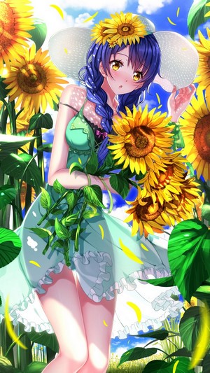 Megumi Tadokoro from Food Wars in a sunflower field 4K