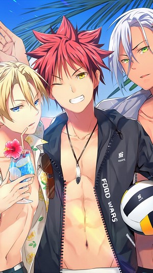 Food Wars Anime Boys at the Beach 4K