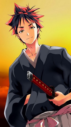 Soma Yukihira from Food Wars holding a katana