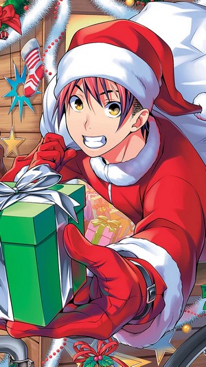 Soma Yukihira from Food Wars in Santa Outfit with Gifts