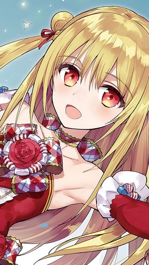 Anime girl with blonde hair and red eyes