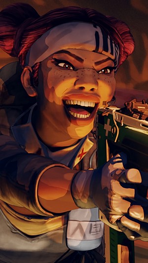 Lifeline from Apex Legends aiming a weapon