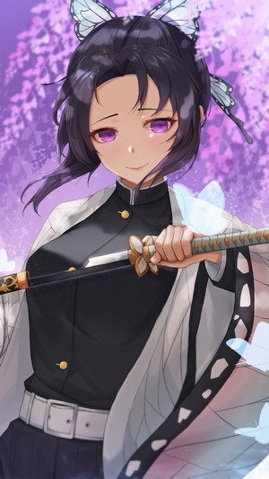 Shinobu Kocho from Kimetsu no Yaiba holding a katana