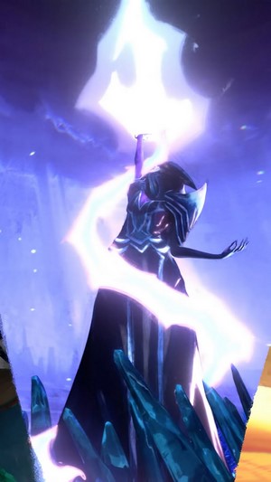 Irelia from LoL performing a spell with lightning