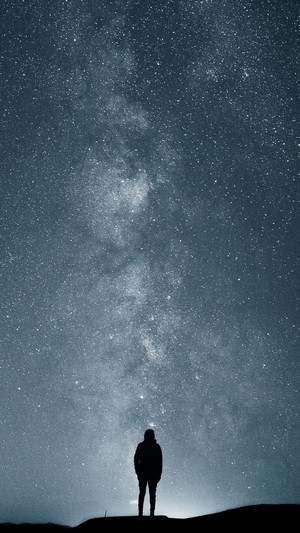 Night, Sky, Stars, Scenery, Man, Silhouette, 4k