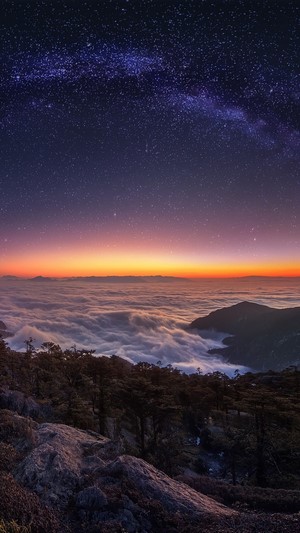 Mountain, Landscape, Clouds, Night, Sky, Stars, Scenery, 4k